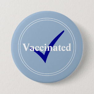 Badge Rond 7,6 Cm Bébé Vacciné Bleu avec cachet bleu foncé