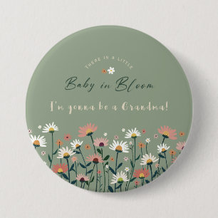 Badge Rond 7,6 Cm Bébé vert Sage en fleurs Douche grand-mère Bouton