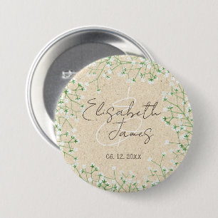 Badge Rond 7,6 Cm Bébé's Breath Floral Rustic Boho Farmhouse Mariage