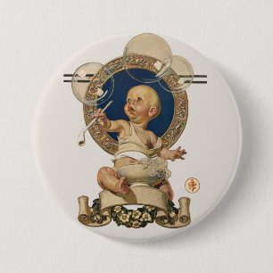 Badge Rond 7,6 Cm Bébés Vintage Bulles par J.C. Leyendecker Nursery