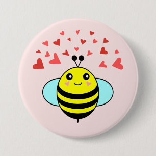 Badge Rond 7,6 Cm Bee Happy Love Heart