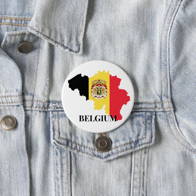 Badge Rond 7,6 Cm Belgique Silhouette, drapeau, (En situation)