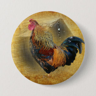 Badge Rond 7,6 Cm Belle coop de poulet rôti et de grange rustique