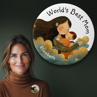 Badge Rond 7,6 Cm Belle illustration de Mère & Enfant | Fête des mèr