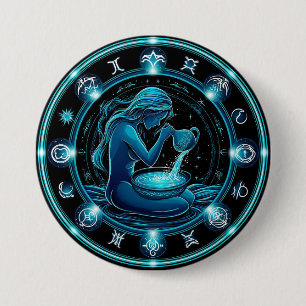 Badge Rond 7,6 Cm Belle illustration numérique du signe du Verseau