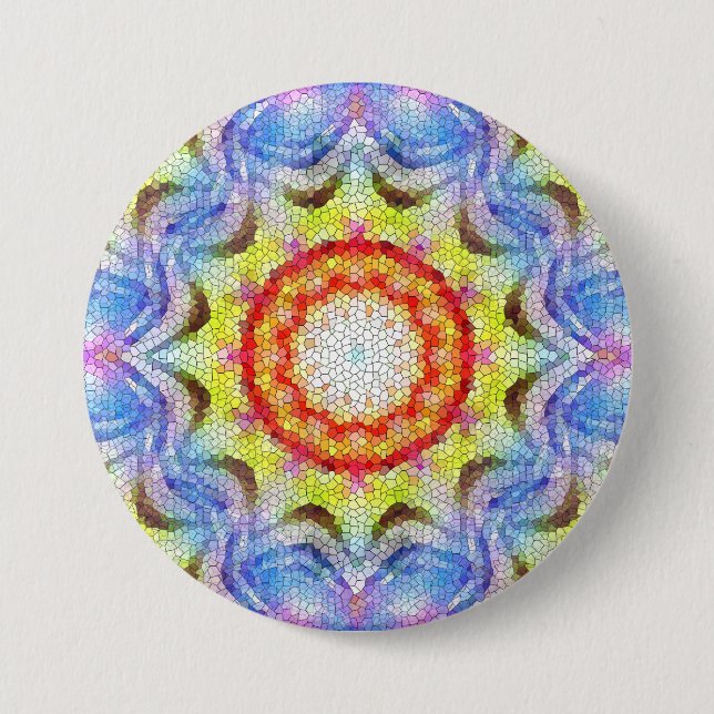 Badge Rond 7,6 Cm Belle mosaïque brillante Carreaux soleil Fleur (Devant)