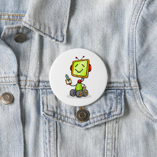 Badge Rond 7,6 Cm Belle Robot Rétro Cartoon Amusant IA Tech Art numé