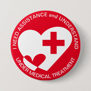 BADGE ROND 7,6 CM BESOIN D'AIDE/D'AIDE