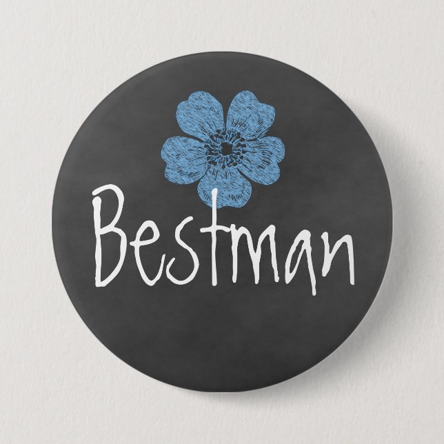Badge Rond 7,6 Cm Bestman Wild Blue Roses Chalkboard (Devant)