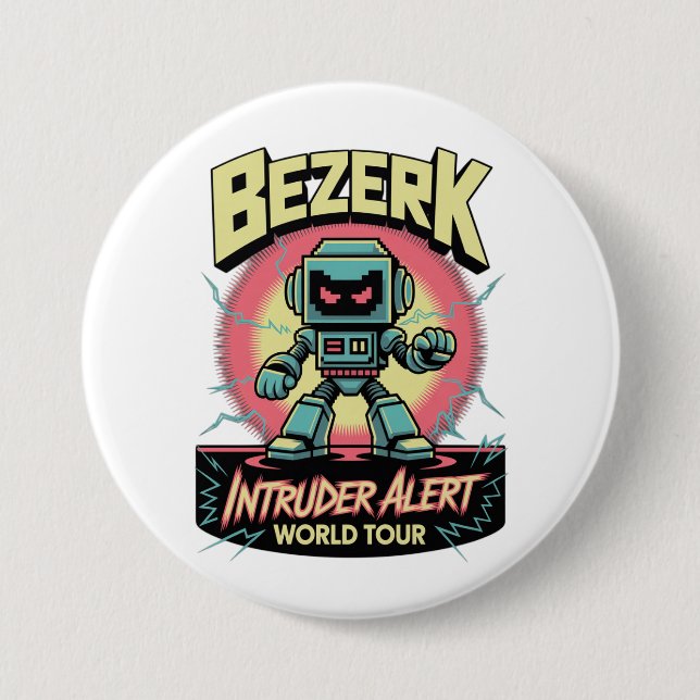 Badge Rond 7,6 Cm Bezerk Intruder Alert World Tour Retro Arcade  (Devant)