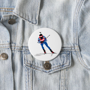 Badge Rond 7,6 Cm Biathlon Skier Sports d'hiver Athlète en action