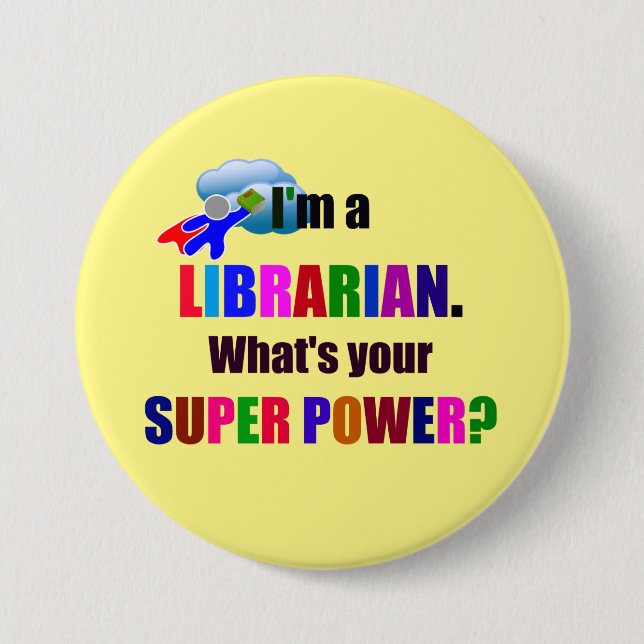 Badge Rond 7,6 Cm Bibliothécaire Superhero - Gras Conception de text (Devant)