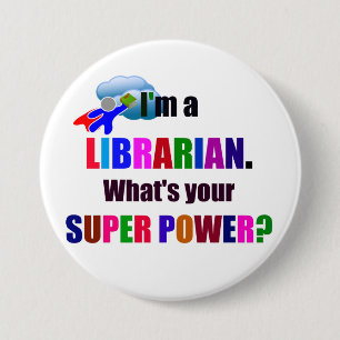 Badge Rond 7,6 Cm Bibliothécaire Superhero - Gras Conception de text