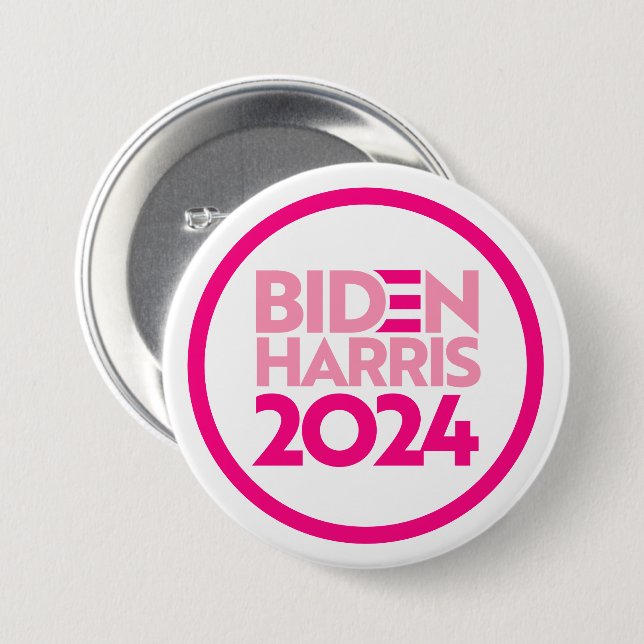 Badge Rond 7,6 Cm Biden Harris 2024 en rose (Devant & derrière)
