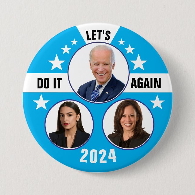 Badge Rond 7,6 Cm Biden Harris et AOC 2024 (Devant)