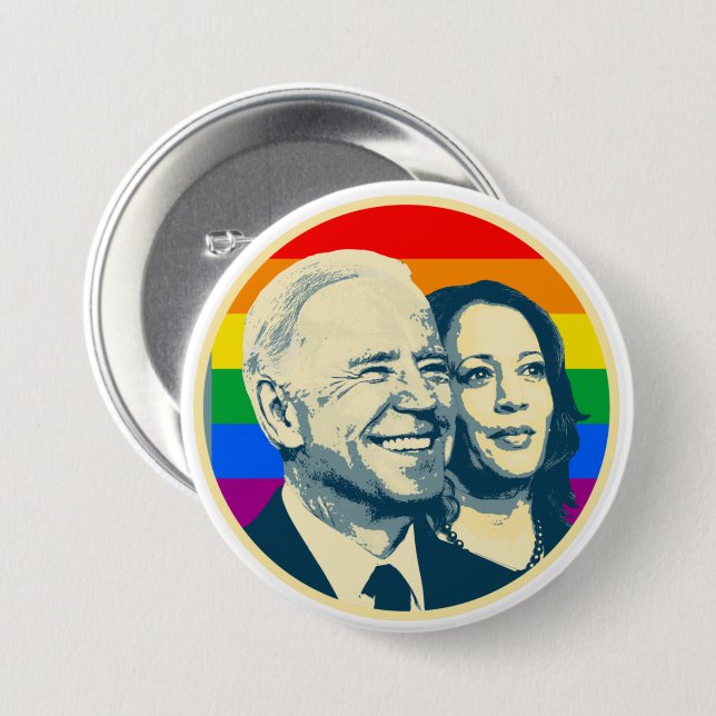 Badge Rond 7,6 Cm Biden Harris Rainbow Pride (Devant & derrière)