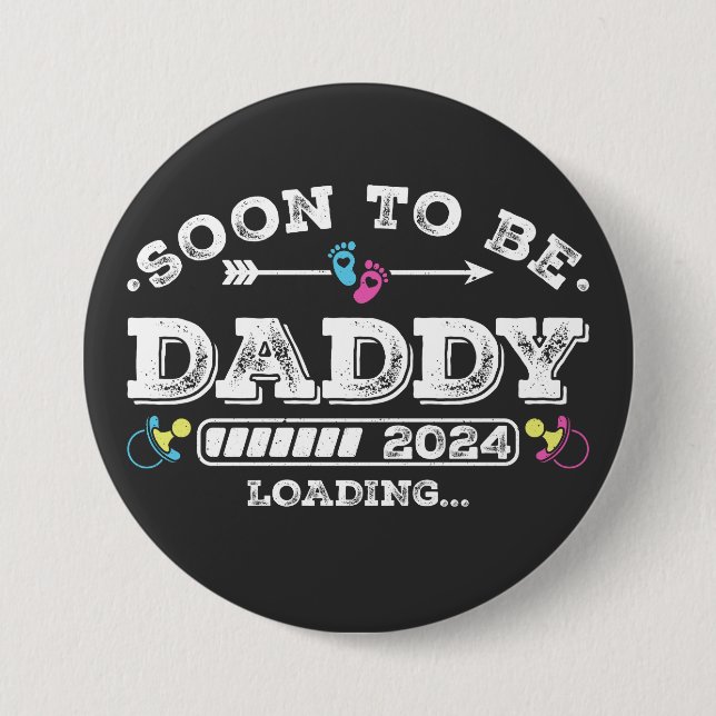 Badge Rond 7,6 Cm Bientôt Be Daddy 2024 Chargement Round (Devant)