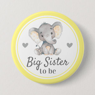 Badge Rond 7,6 Cm Big Sister to Sis Yellow Elephant Baby shower