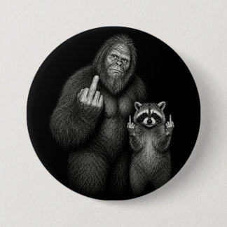Badge Rond 7,6 Cm Bigfoot et Raton Laveur Doigt Du Milieu 