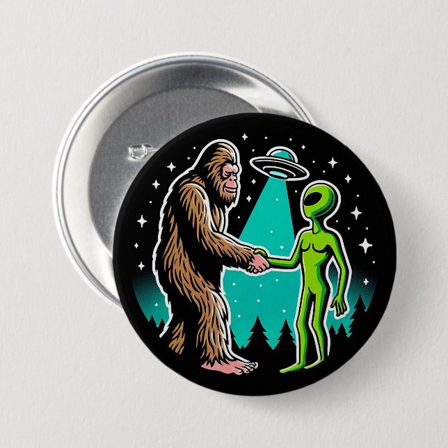 Badge Rond 7,6 Cm Bigfoot rencontre un Alien (Devant & derrière)