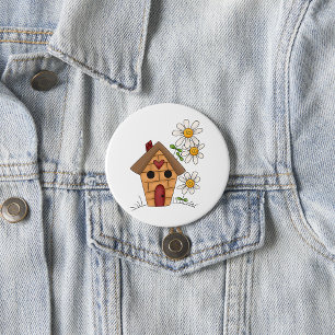 Badge Rond 7,6 Cm Birdhouse Et Fleurs