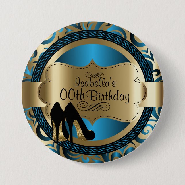 Badge Rond 7,6 Cm Black, Blue & Gold Metallic - 00e anniversaire (Devant)