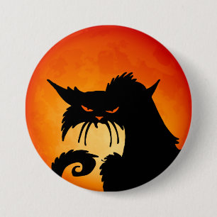 Badge Rond 7,6 Cm Black Cat Orange Moon