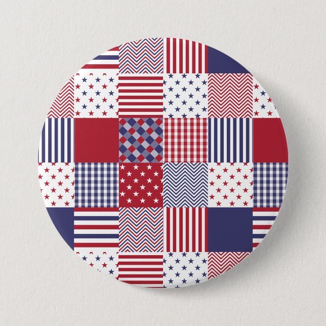 Badge Rond 7,6 Cm Blanc de patchwork americana des Etats-Unis et (Devant)