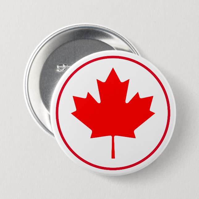 Badge Rond 7,6 Cm Blanc rouge d'érable de feuille de jour canadien (Devant & derrière)