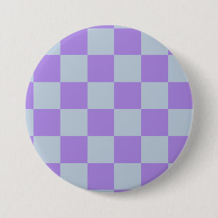 Badge Rond 7,6 Cm Bleu doux et À damiers lavande