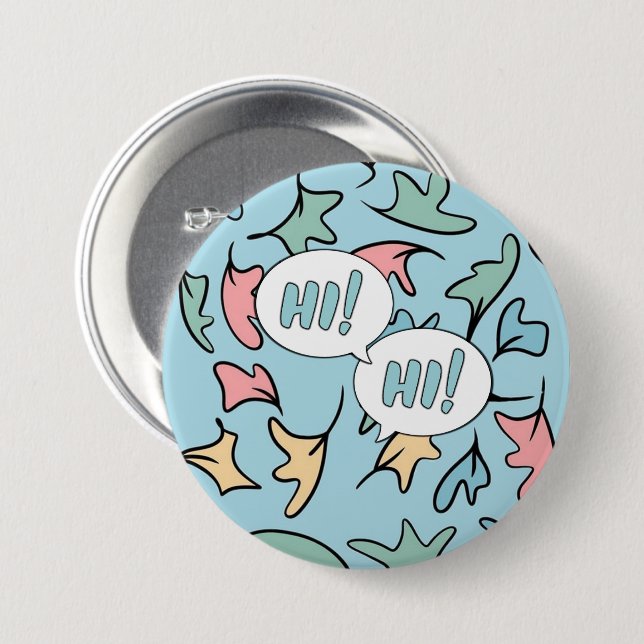 Badge Rond 7,6 Cm Bleu Feuille Pastel (Devant & derrière)