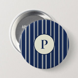 Badge Rond 7,6 Cm Bleu marine chaud ivoire rayures classiques élégan