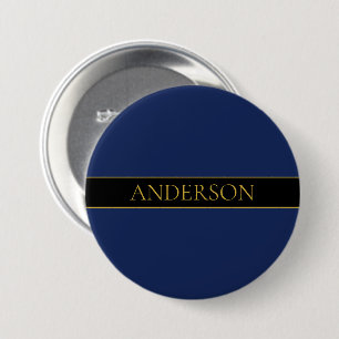 Badge Rond 7,6 Cm Bleu marine & Or Nom Nom de famille ou entreprise