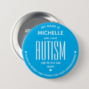 Badge Rond 7,6 Cm Bleu Minimal Sensibilisation à l'Autisme TSA TDAH