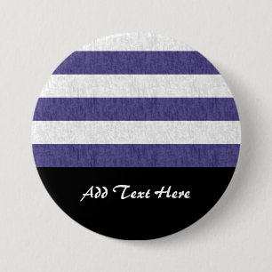 Badge Rond 7,6 Cm Bleu Nuit Marin Rayures Blanches