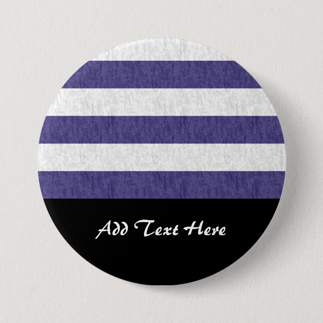 Badge Rond 7,6 Cm Bleu Nuit Marin Rayures Blanches (Devant)