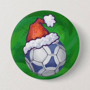 Badge Rond 7,6 Cm Blue and White Festive Soccer Ball on Green