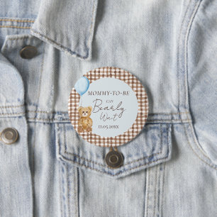 Badge Rond 7,6 Cm Blue Maman peut attendre bébé Baby shower garçon