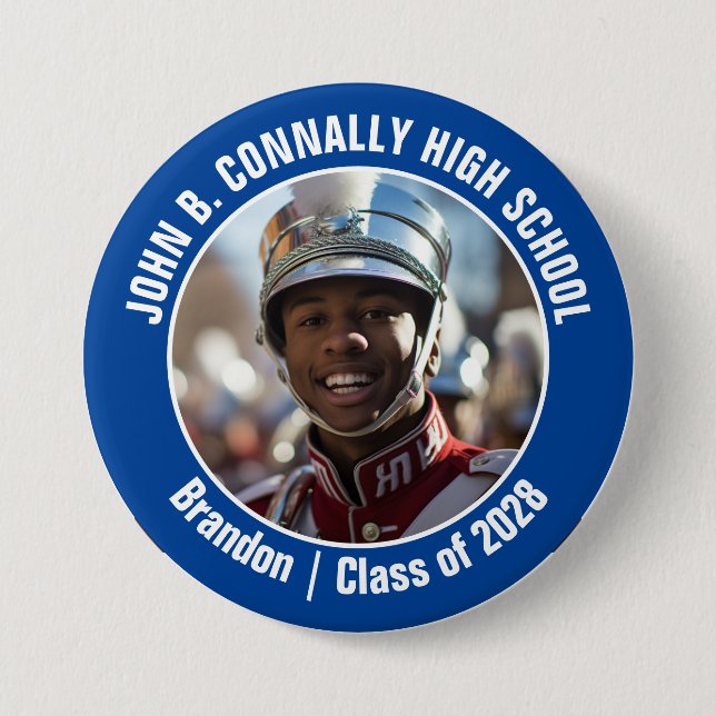 Badge Rond 7,6 Cm Blue Marching Band Photo High School Spirit (Devant)