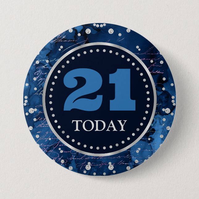 Badge Rond 7,6 Cm Blue Mermaid Letters Pattern & Glitter Birthday (Devant)