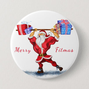 Badge Rond 7,6 Cm Bodybuilder Santa Claus Christmas Gifts Button