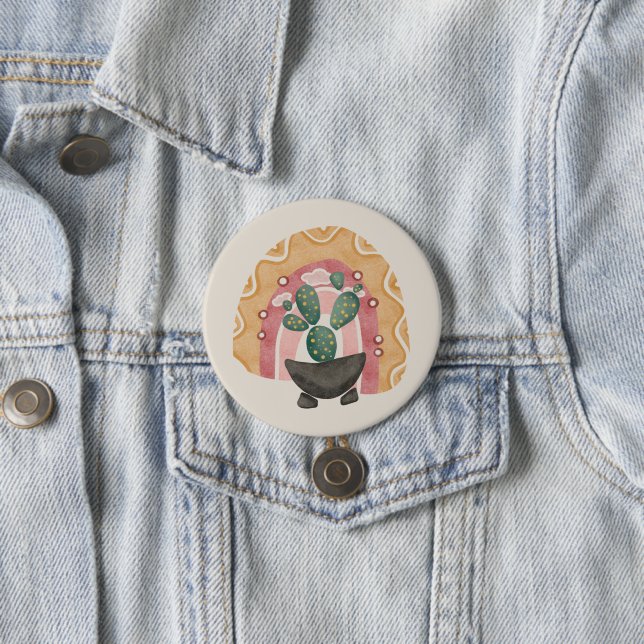 Badge Rond 7,6 Cm Boho Cactus Arc-en-ciel : Vibrations du désert (En situation)