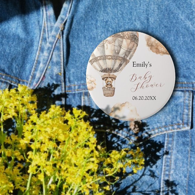 Badge Rond 7,6 Cm Boho Chic Teddy Bear Air Balloon Sky Ivoy (Boho Chic Teddy Bear Air Balloon Sky Ivoy Button)