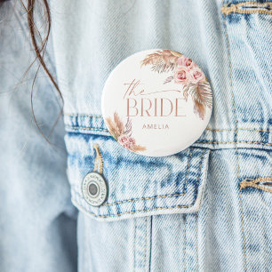 Badge Rond 7,6 Cm Boho Floral Pampas Rose Gold Mariée
