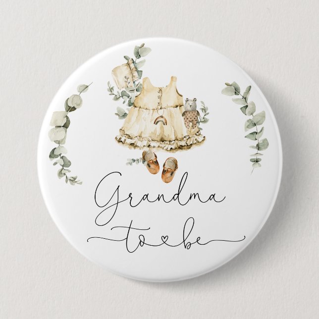 Badge Rond 7,6 Cm Boho nursery eucalyptus fille douche grand-mère po (Devant)