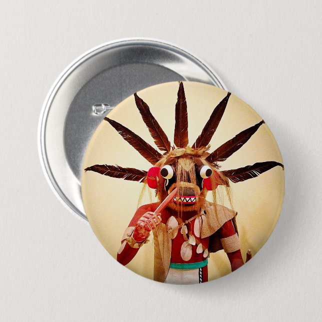 Badge Rond 7,6 Cm Bois kachina poupée photo mignonne ridicule visage (Devant & derrière)