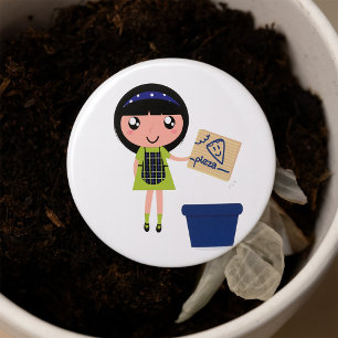 Badge Rond 7,6 Cm Boîte à pizza Recycling Girl Amusante Éco-Friendly