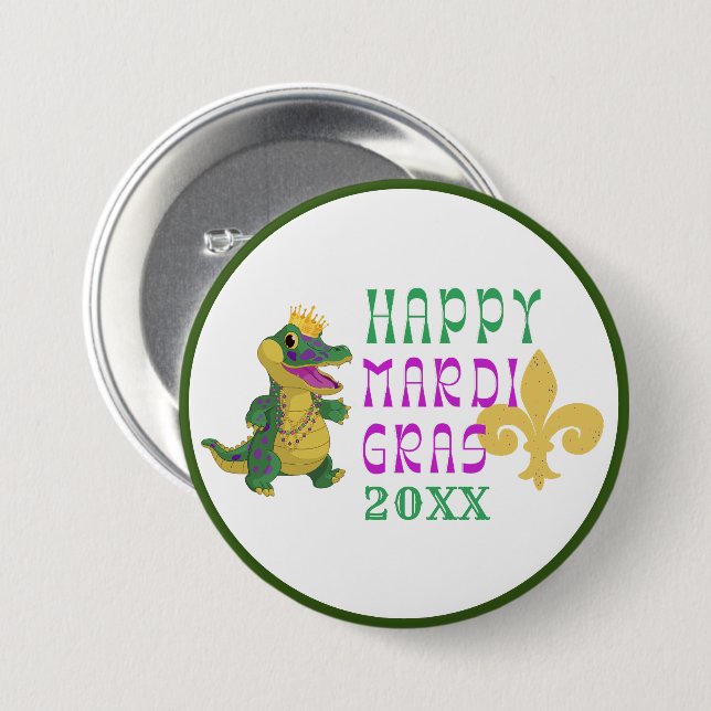 Badge Rond 7,6 Cm Bon Mardi Gras Gator Bouton King (Devant & derrière)
