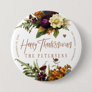 Badge Rond 7,6 Cm Bon thanksgiving typographie florale nom de famill