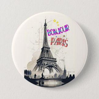 Badge Rond 7,6 Cm Bonjour Colorful Paris